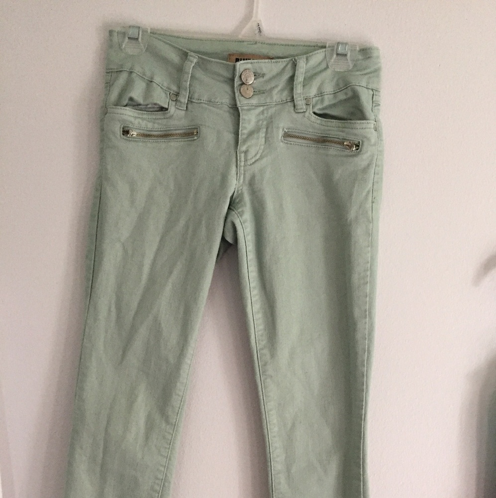 Juniors Blue Spice - Mint Green Ankle Jeans